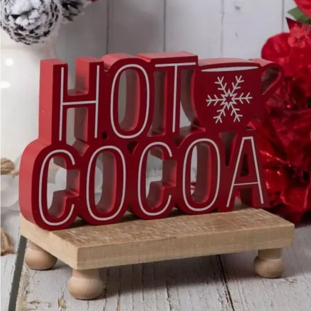 Hot Cocoa With Mug Wood Decor Red Hot Cocoa Holiday Decor